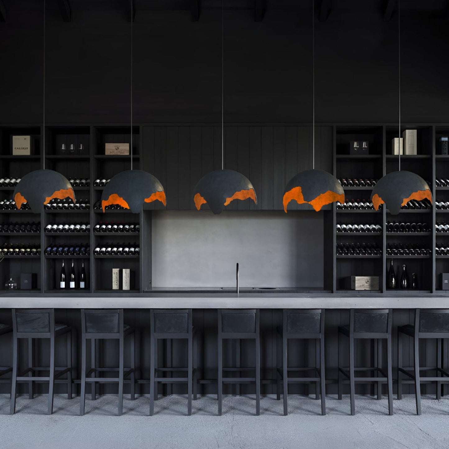 Suspension artisanale avec intérieur or pour loft moderne